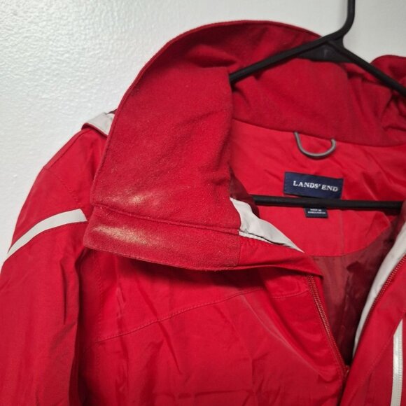 Lands End Winter Jacket Coat Red Hood Zip Pockets Lined Warm‎ Womens Small - Picture 6 of 9